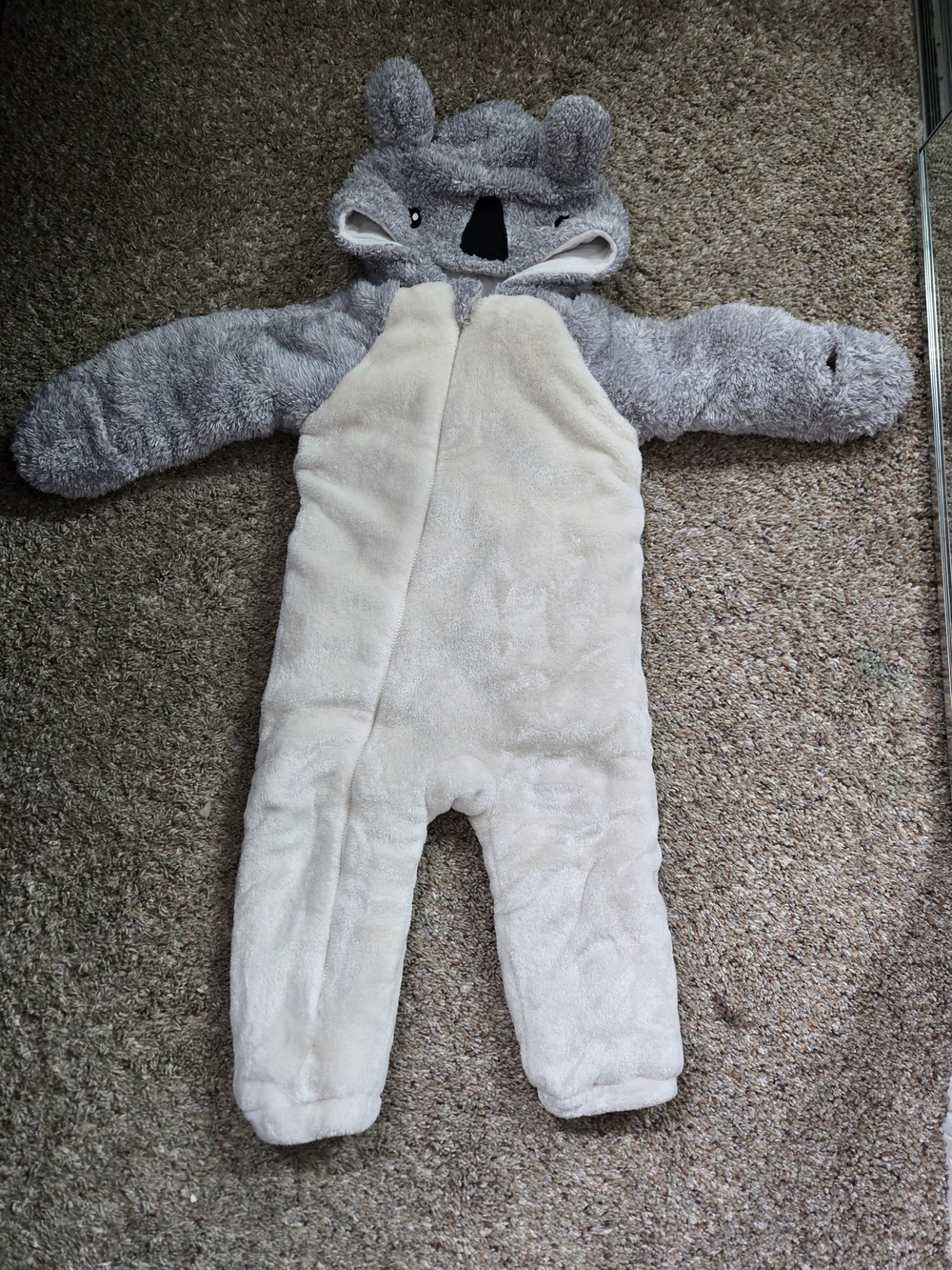 Cozy Koala Plush Baby One-Piece - Gray & Cream 18 Months